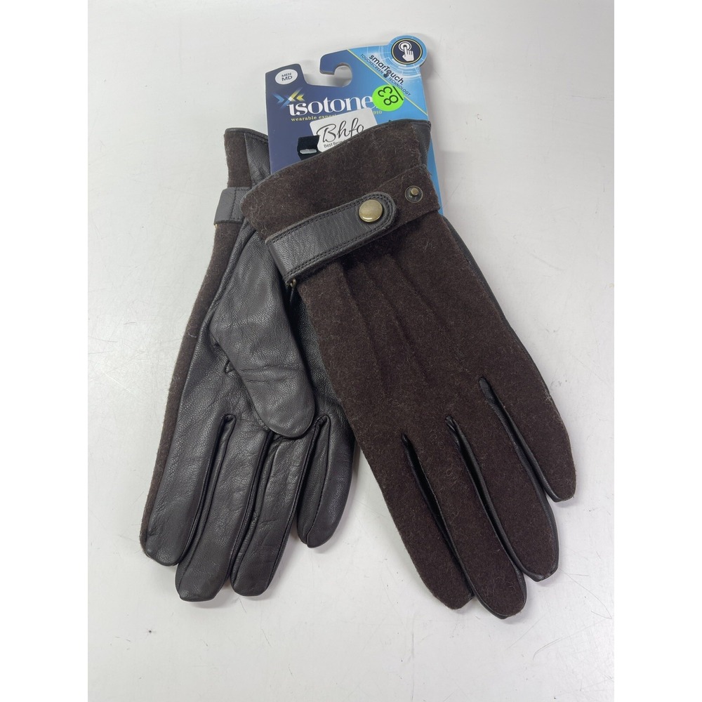 Isotoner Signature Flannel &Leather Gloves Men's M Saddle SmartTouch Technology